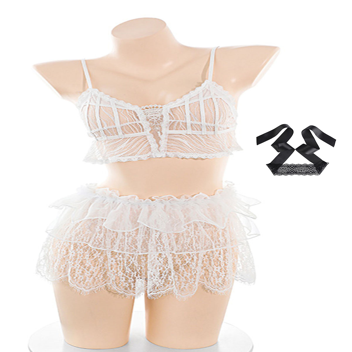 Lace Bralette Set - LISM Słodki, prześwitujący koronkowy zestaw bielizny